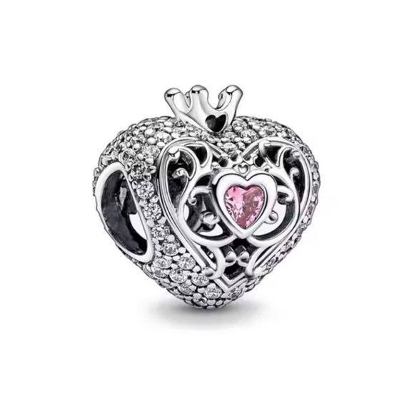 Elegant Rhinestones Silver Heart Bracelet Charm with Pink Accent